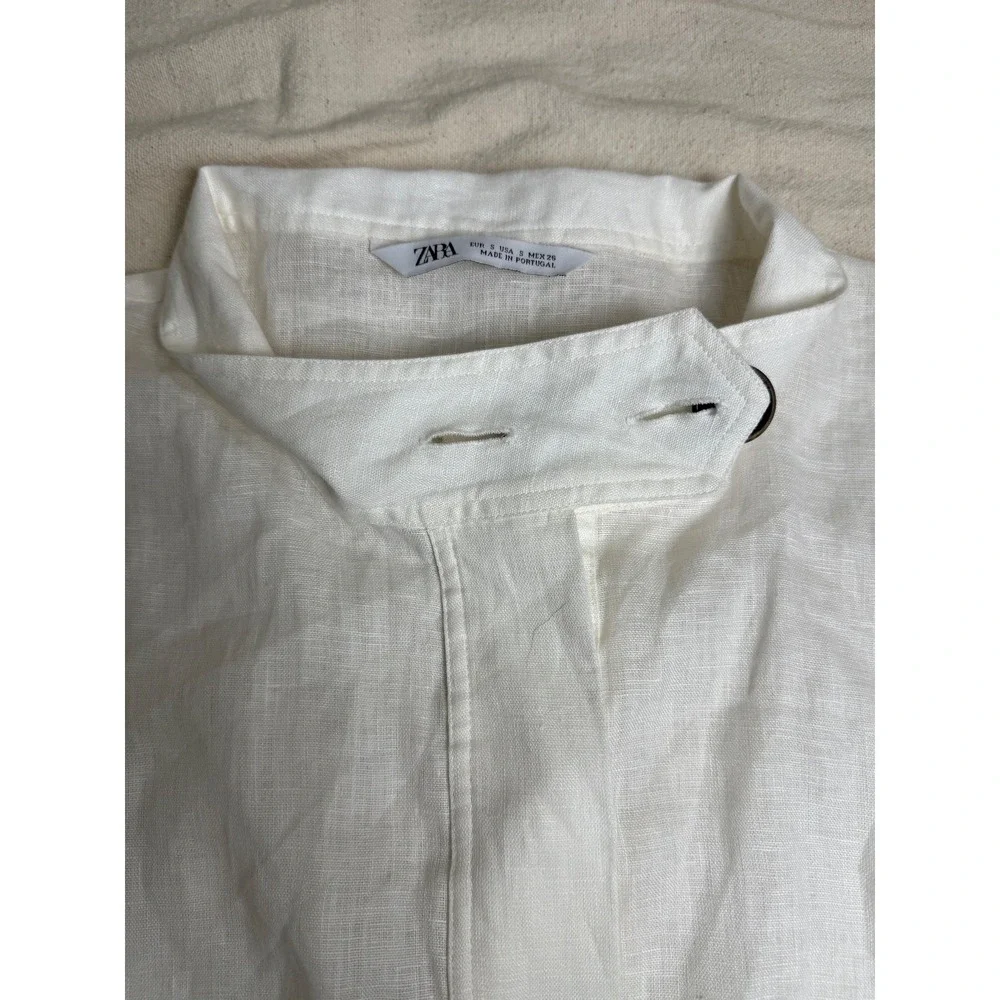 Zara women's long-sleeved linen blouse with buttons, siz S, white - Picture 1 of 6